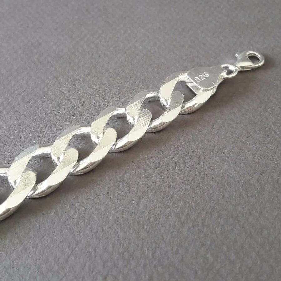 13mm Men's Solid 925 Sterling Silver Wide Cuban Chain Bracelet 9 inch