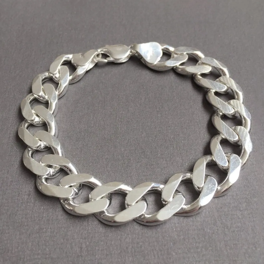 13mm Men's Solid 925 Sterling Silver Wide Cuban Chain Bracelet 9 inch