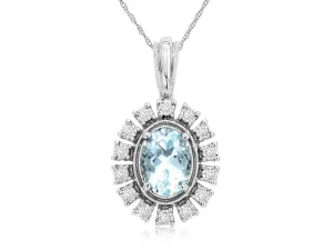 14K White Gold Aquamarine and Diamond Necklace