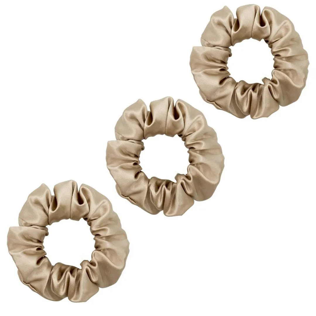 3 Pack Premium Mulberry Silk Scrunchies - Chocolate Brown - Medium