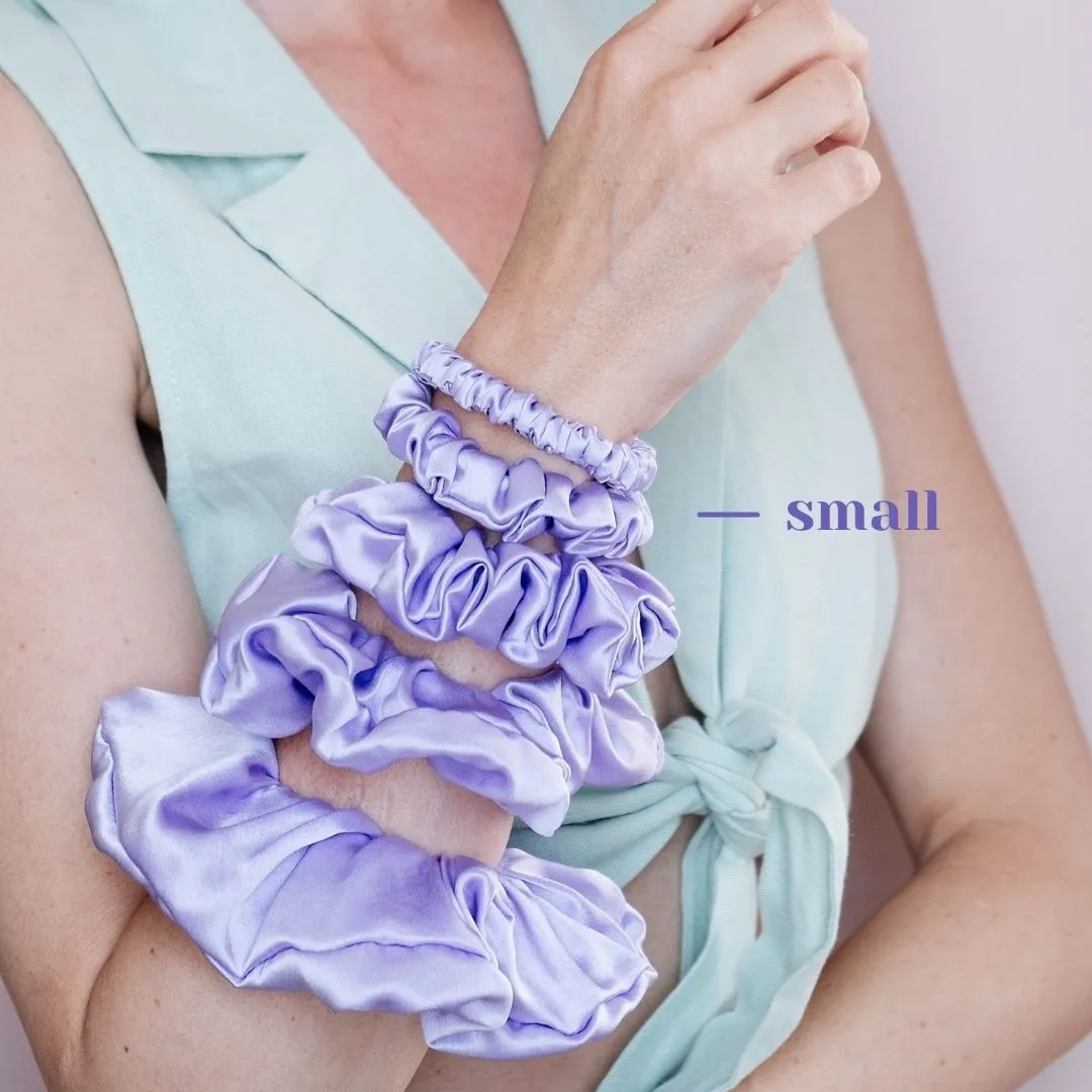 3 Pack Premium Mulberry Silk Scrunchies - Lavender - Small