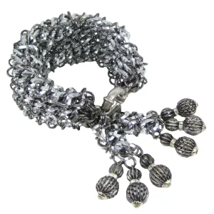 #819b Silver & Gunmetal Tone Chain Mail Rope Bracelet With Tassels