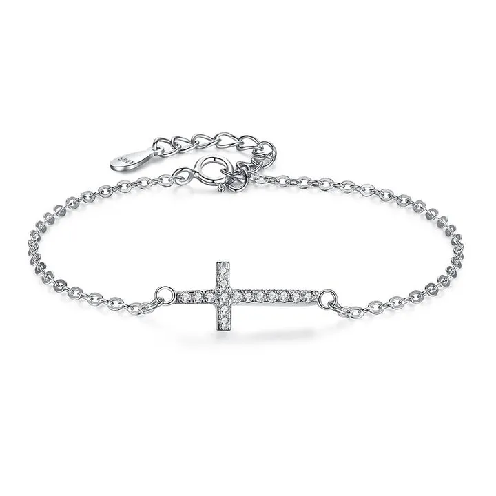 925 Sterling Silver Children's CZ Cross Bracelet