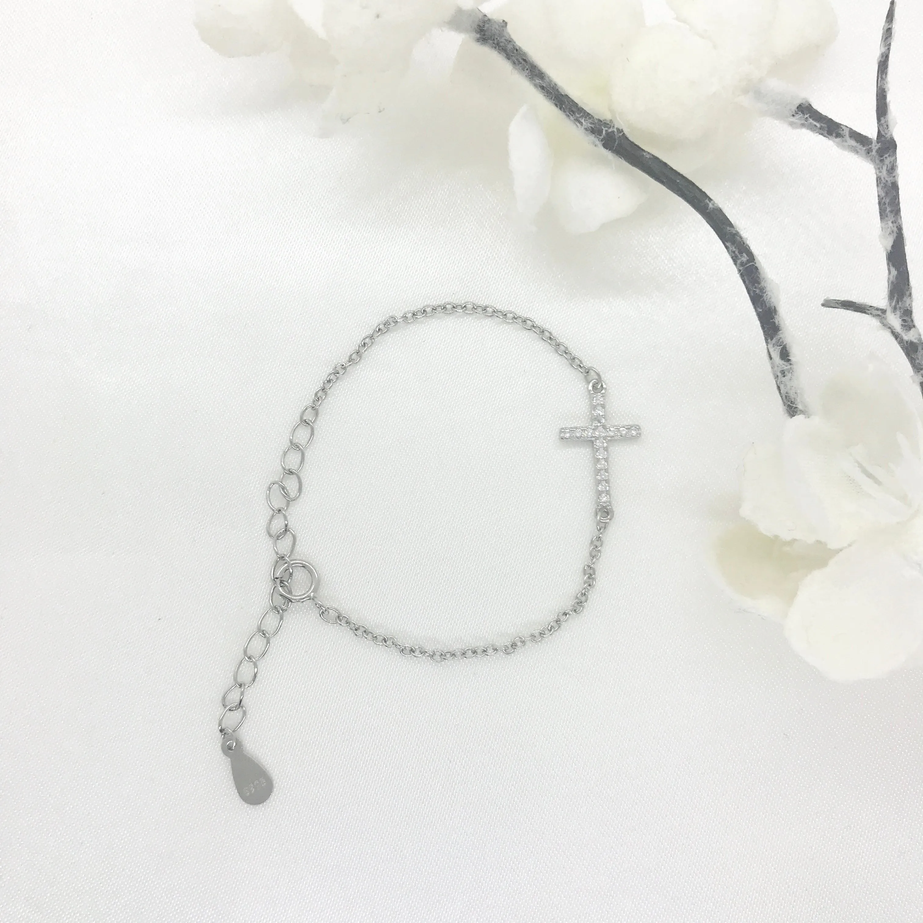 925 Sterling Silver Children's CZ Cross Bracelet