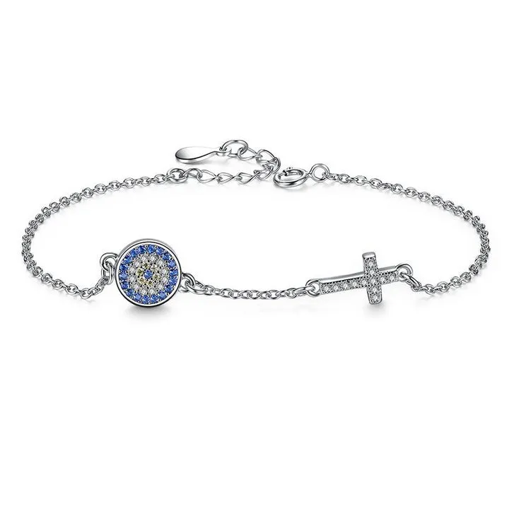 925/18k Vermeil CZ Evil Eye with Cross Bracelet