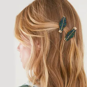 Accessorize London Blue Beaded Leaf Hair Clips Set Of Two