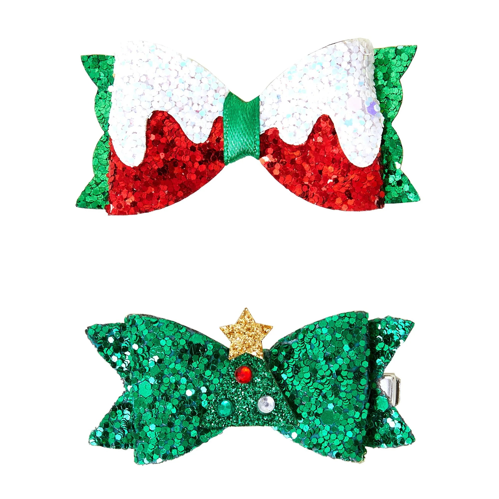 Accessorize London Christmas Glitter Novelty Hair Clips Set Of Two