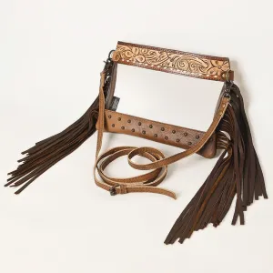 AD Clear Stud Leather Fringe Crossbody