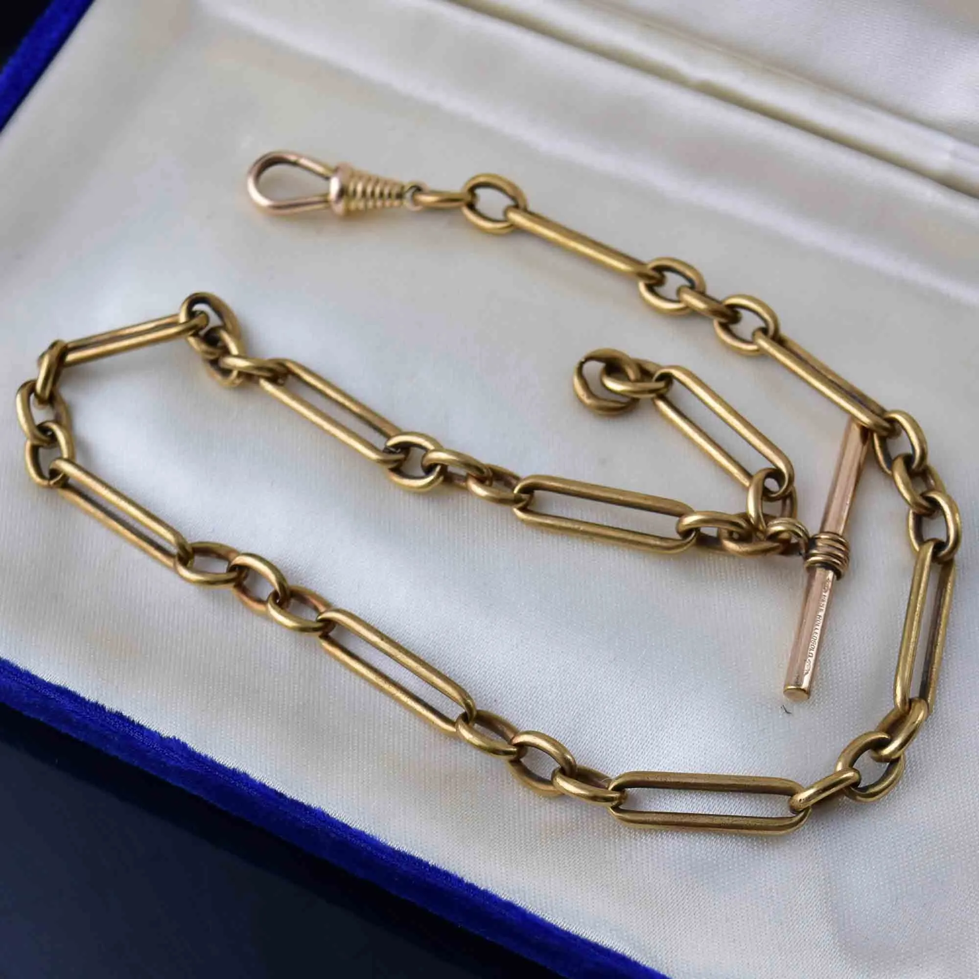 Antique Edwardian Trombone Link Albert Watch Chain Necklace