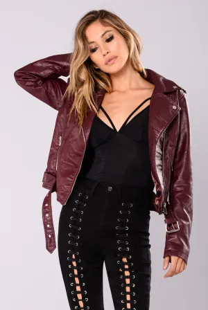 Araxie Vegan Leather Jacket - Burgundy