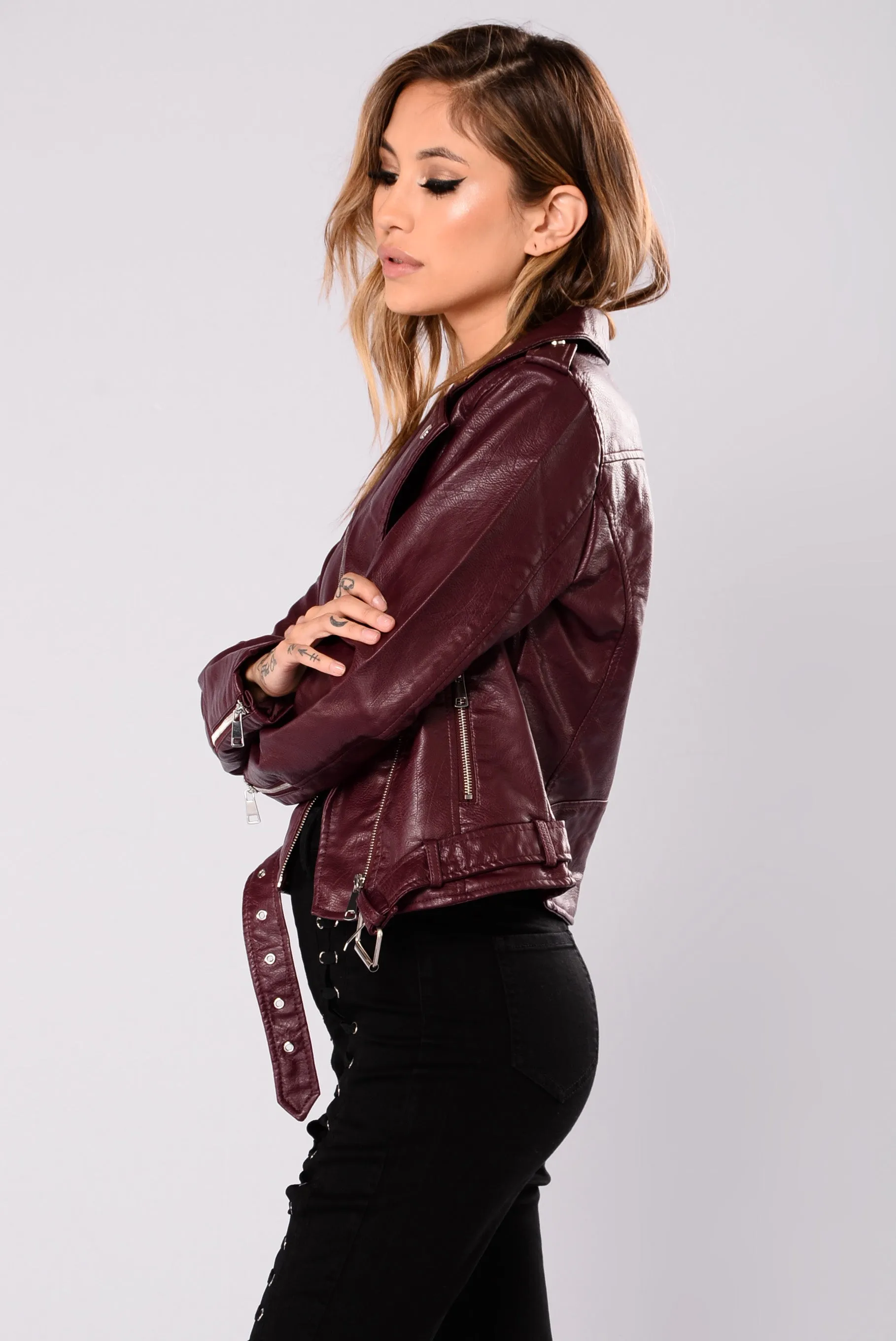 Araxie Vegan Leather Jacket - Burgundy