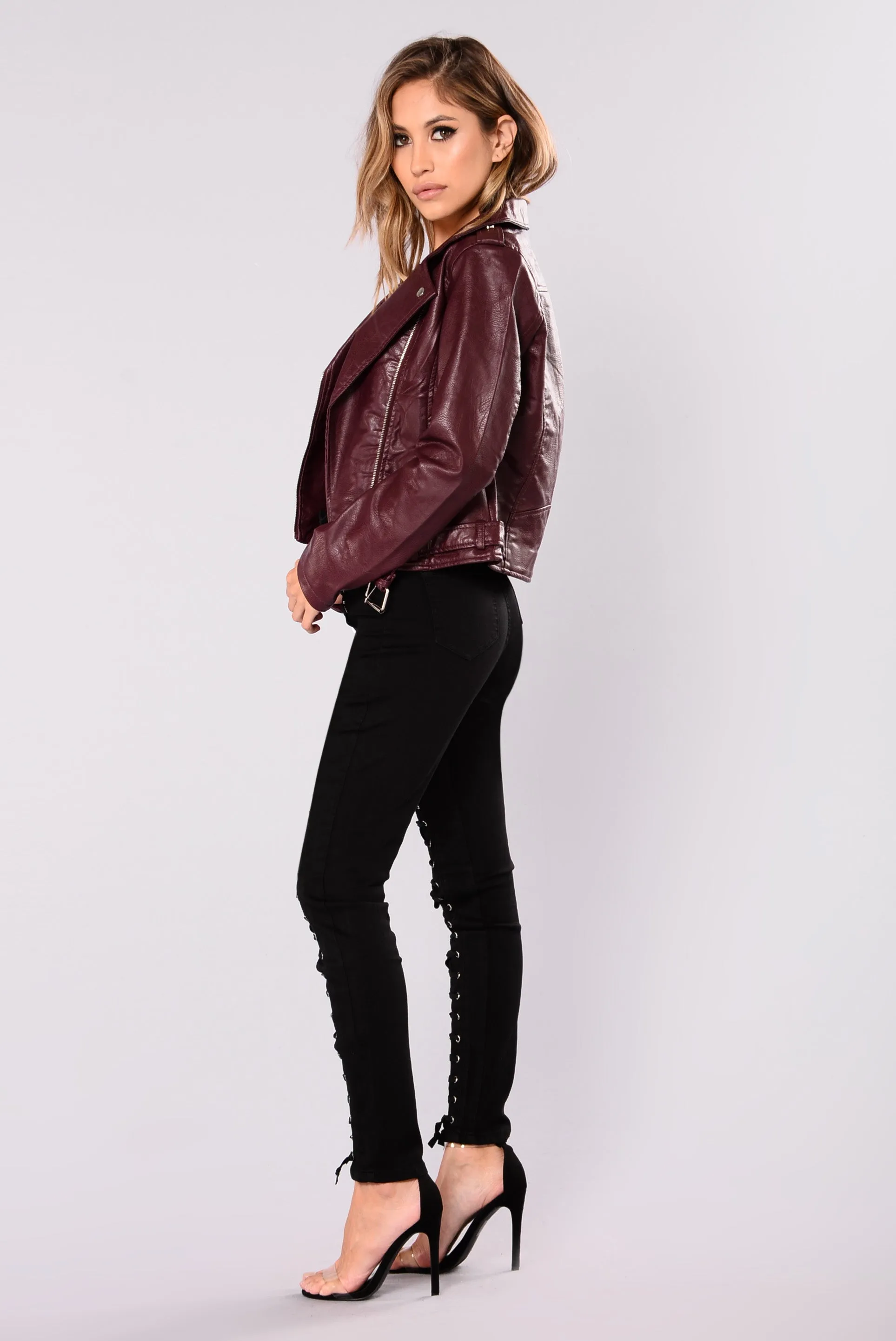 Araxie Vegan Leather Jacket - Burgundy