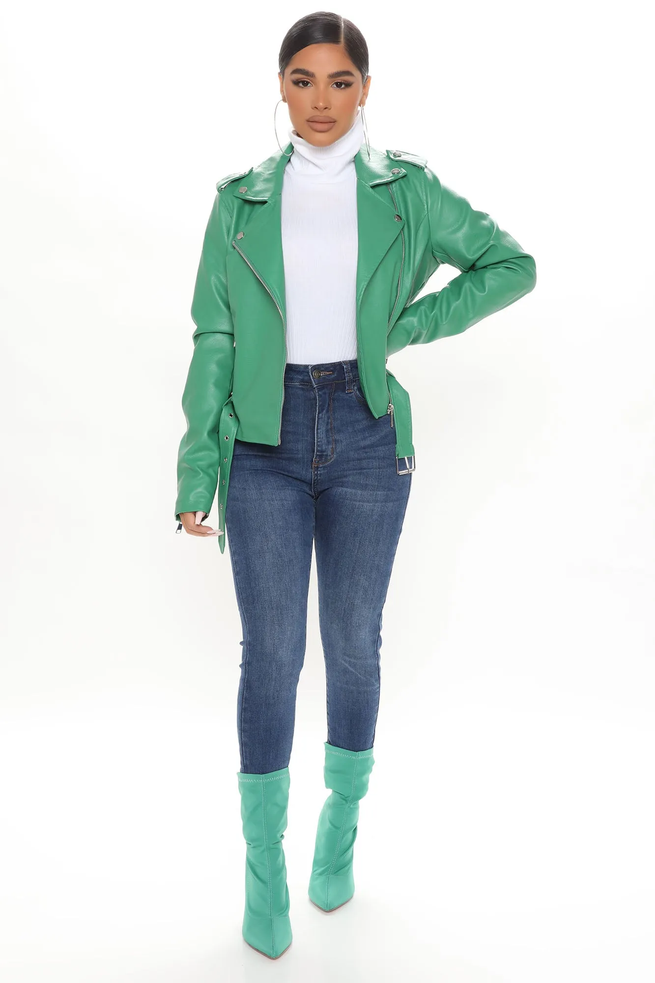 Araxie Vegan Leather Jacket - Kellygreen