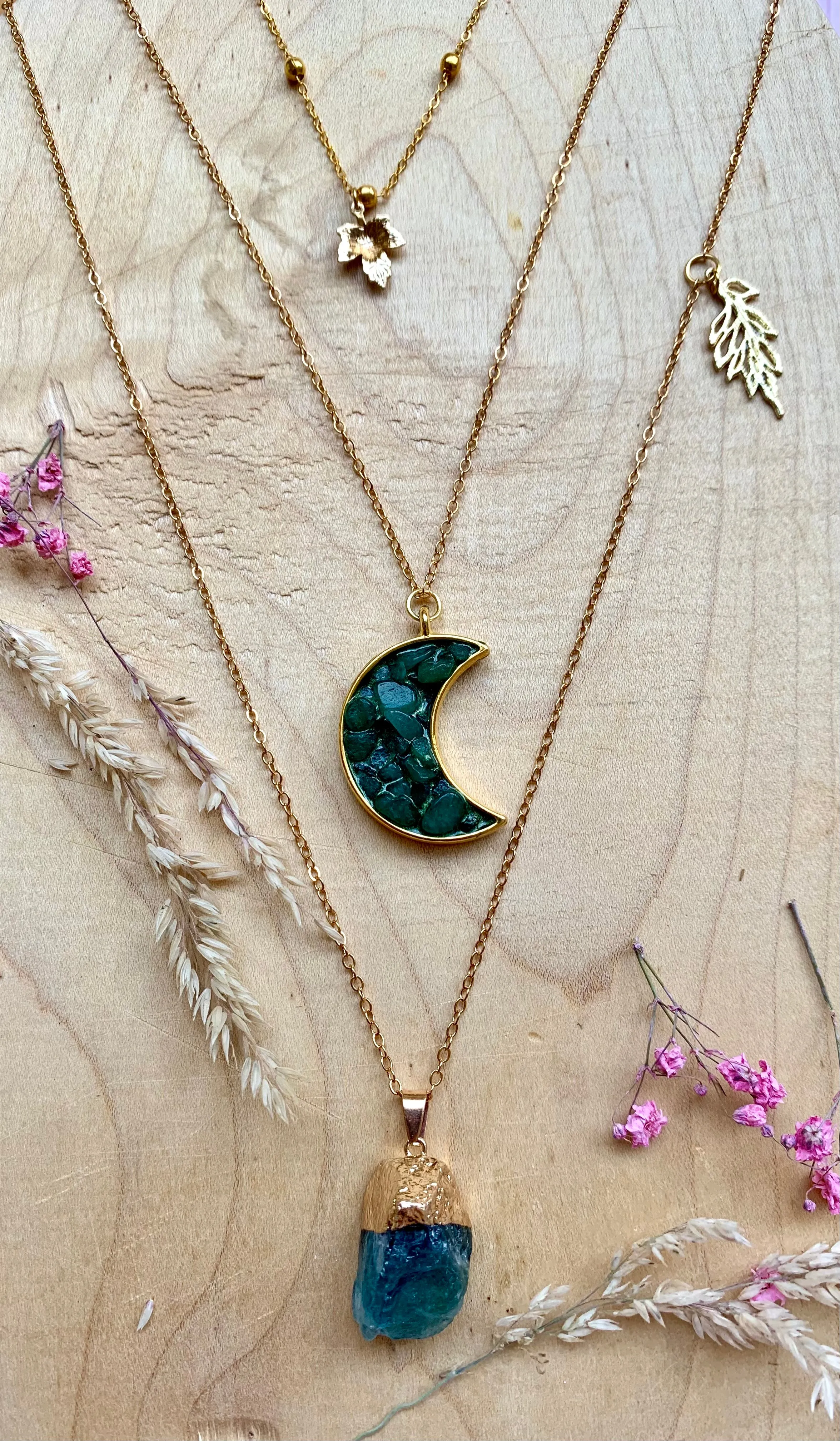 Aventurine Moon Layering Necklaces