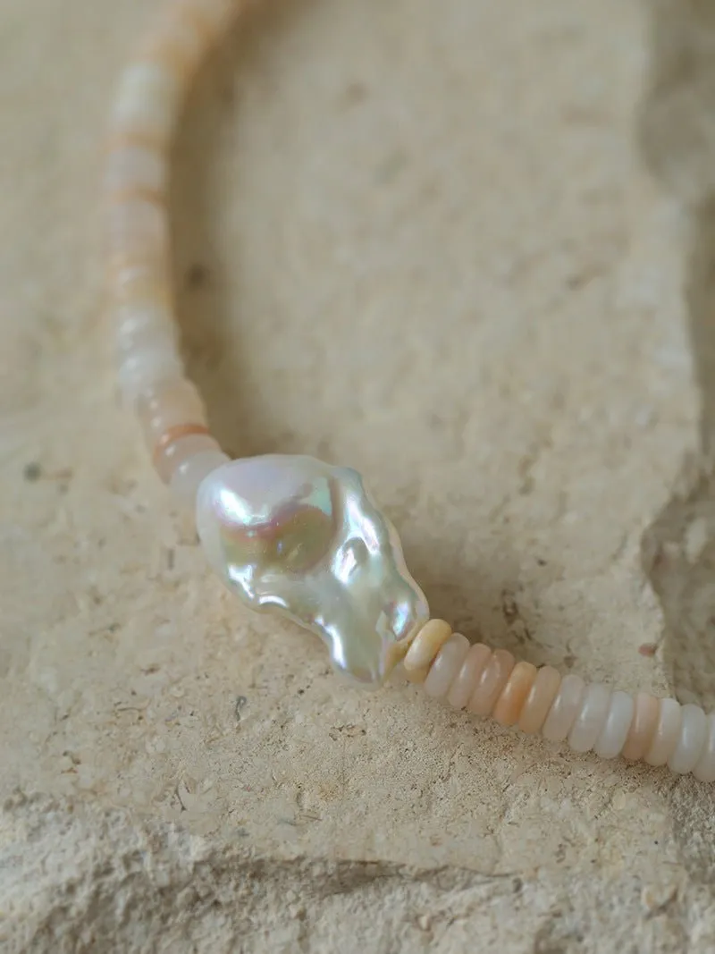 Baroque Pearl Blush Beaded Collar Necklace