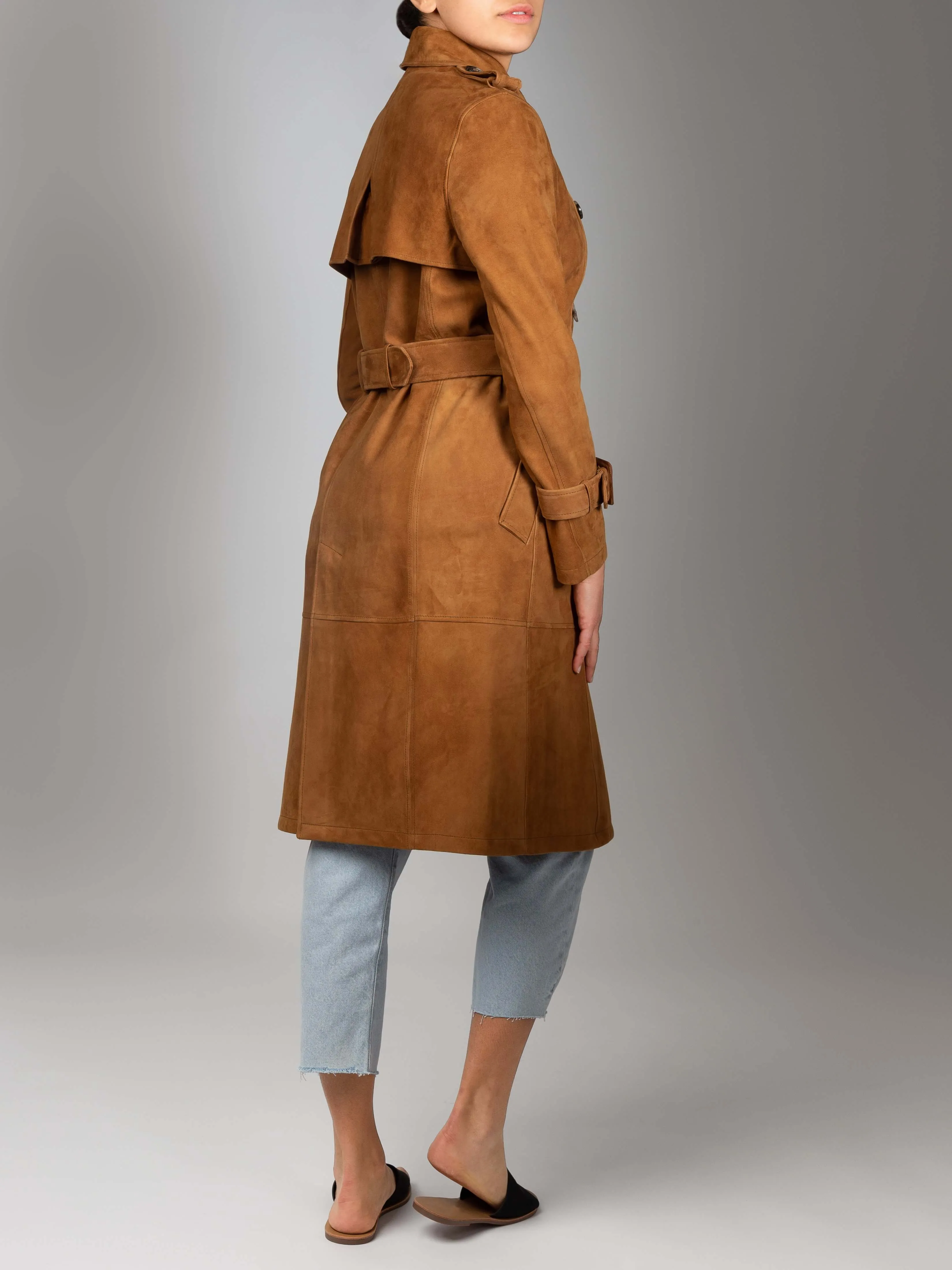 Beatrice Italian Lambskin Suede Leather Trench