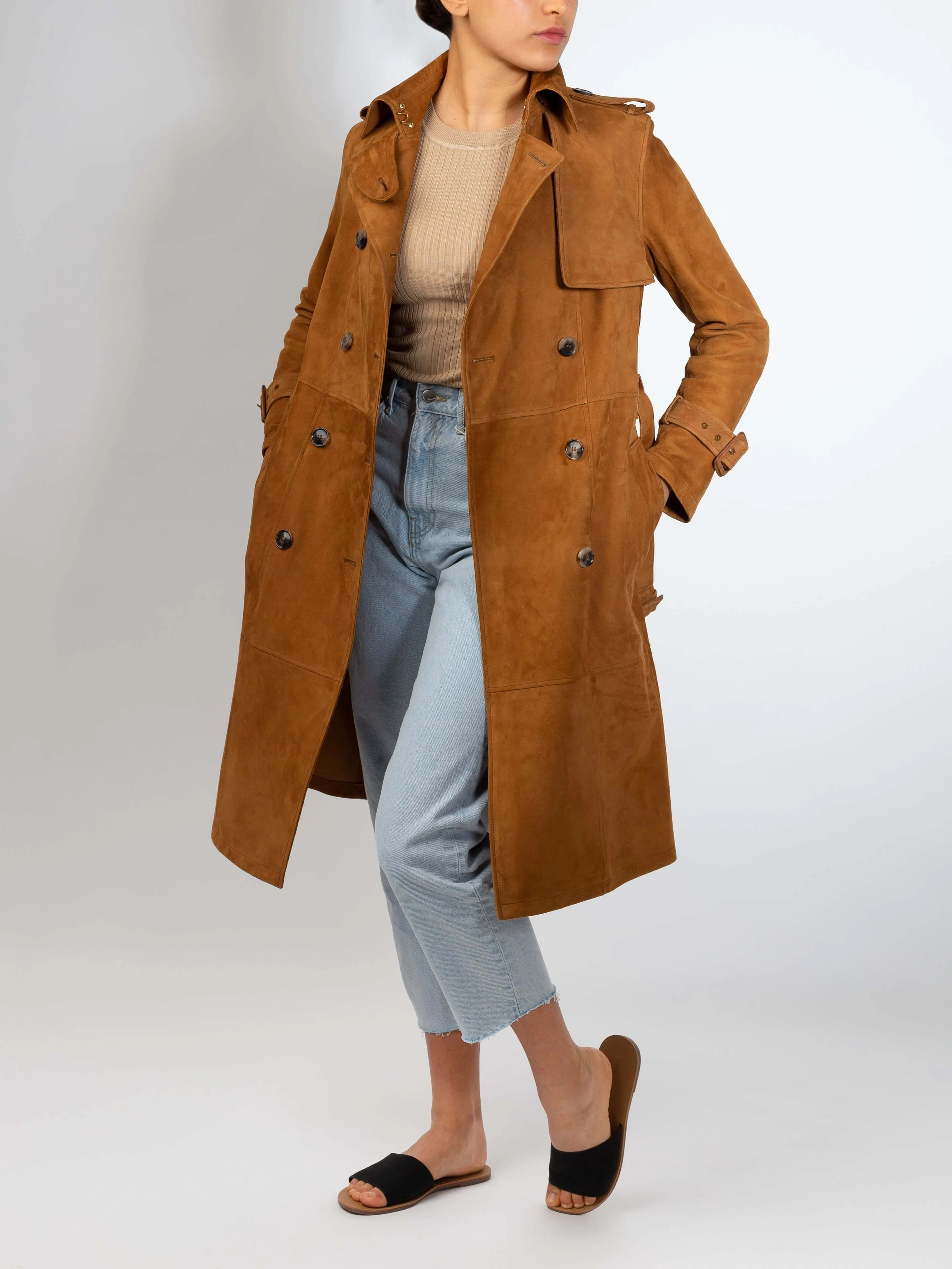 Beatrice Italian Lambskin Suede Leather Trench