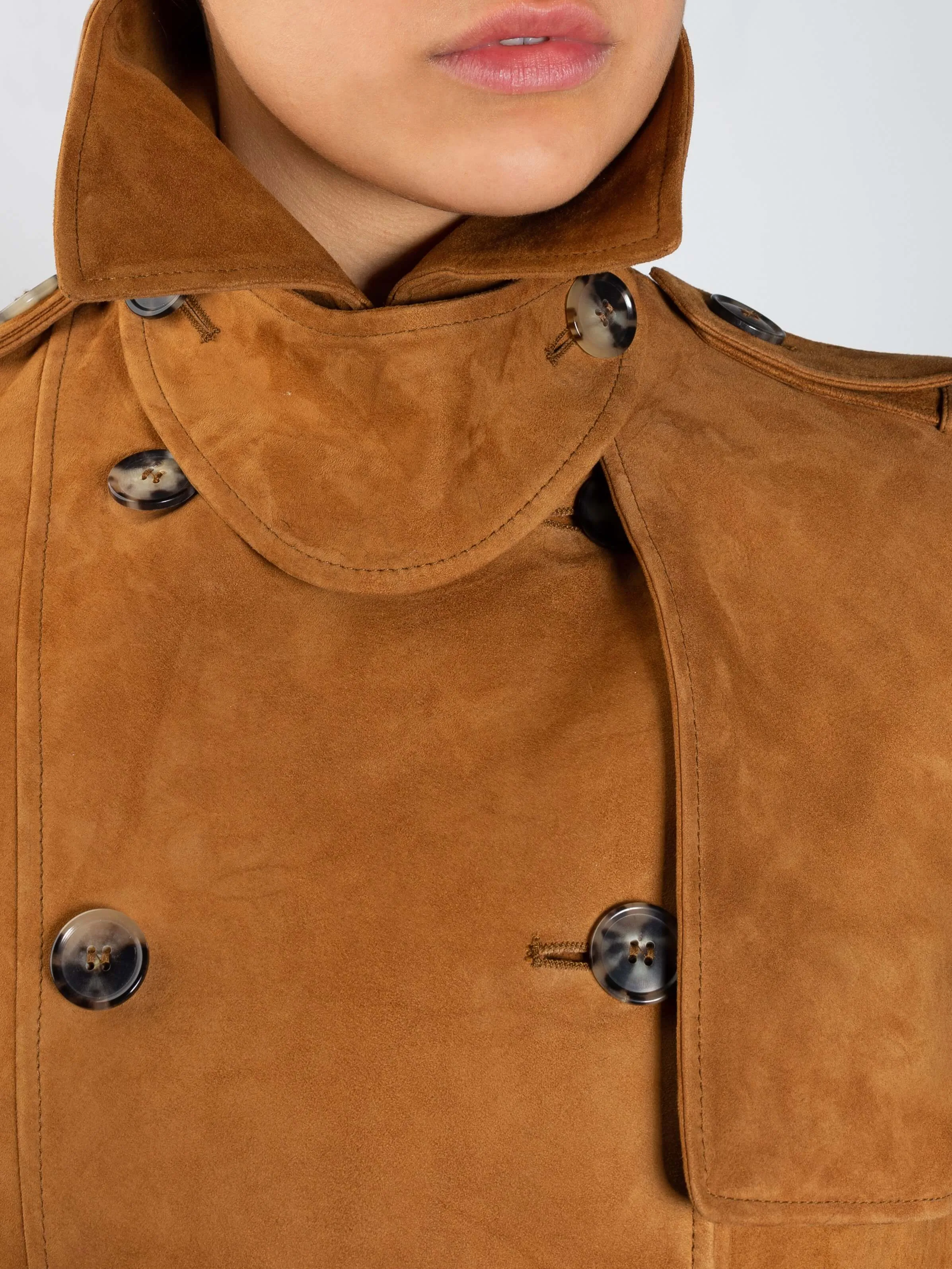 Beatrice Italian Lambskin Suede Leather Trench