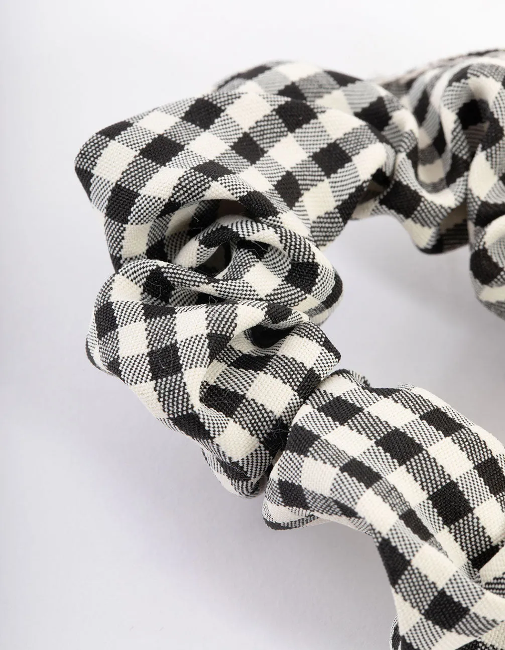 Black Fabric Checkered Scrunchie