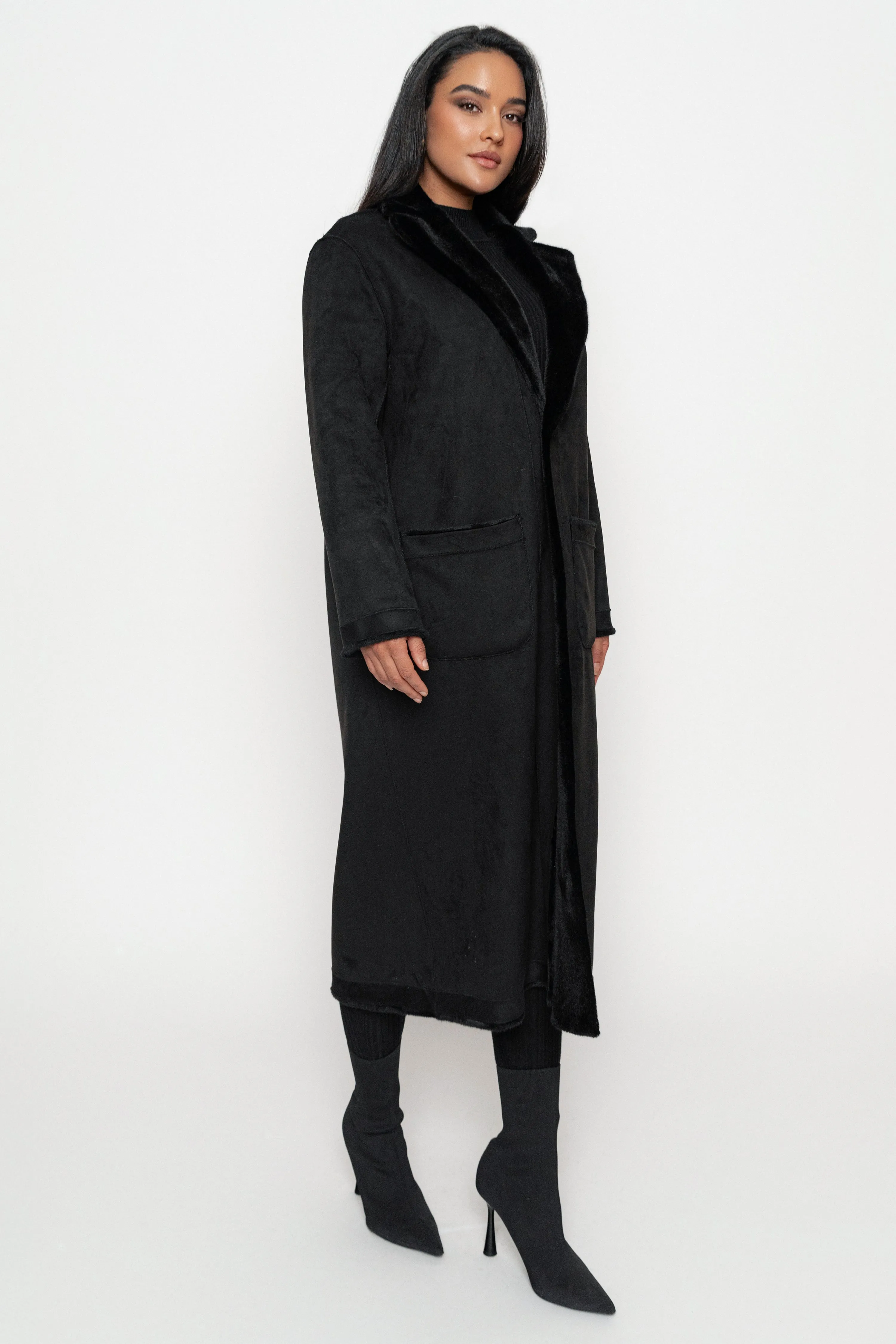 Black Thelma Reversible Suede Coat