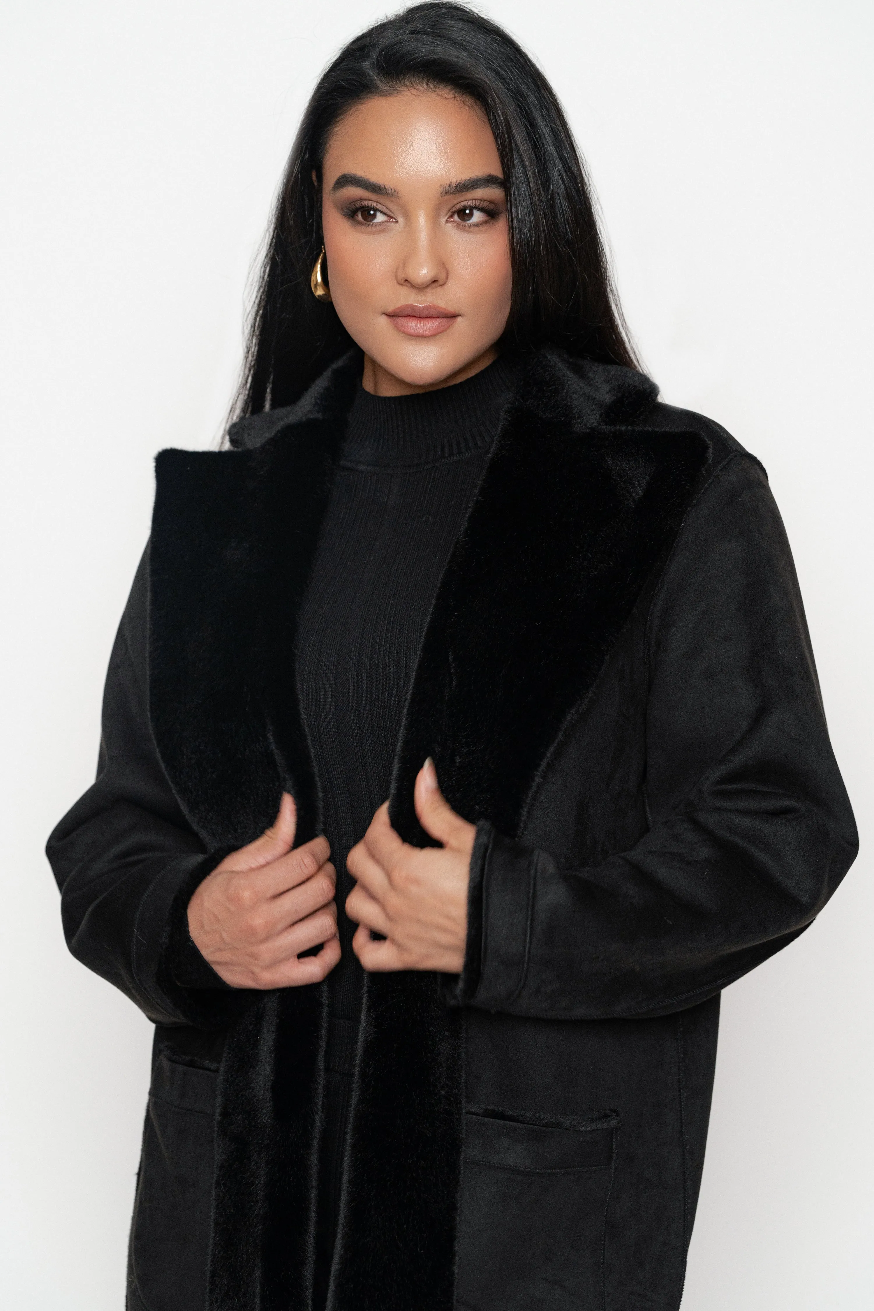 Black Thelma Reversible Suede Coat