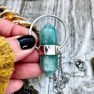 Blue Amazonite Crystal Point Necklace in Sterling Silver  -Designed by FOXLARK Collection