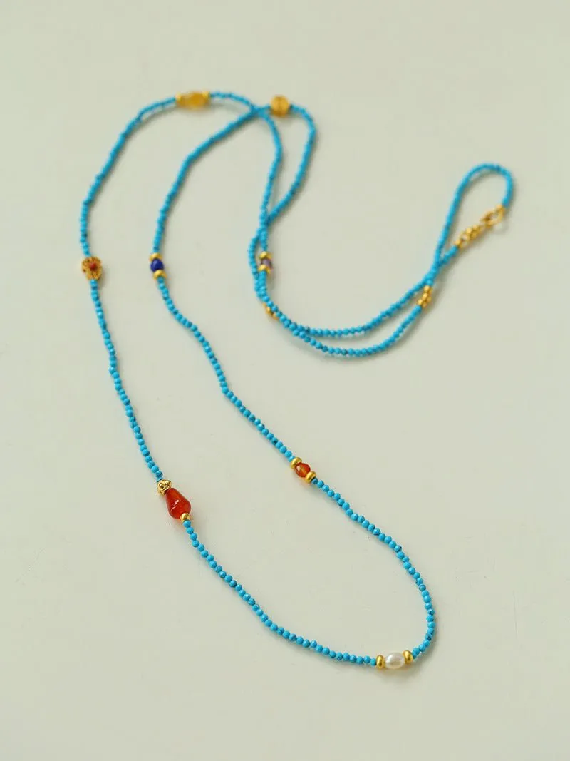 Blue Turquoise Red Onyx Multi-element Beaded Necklace