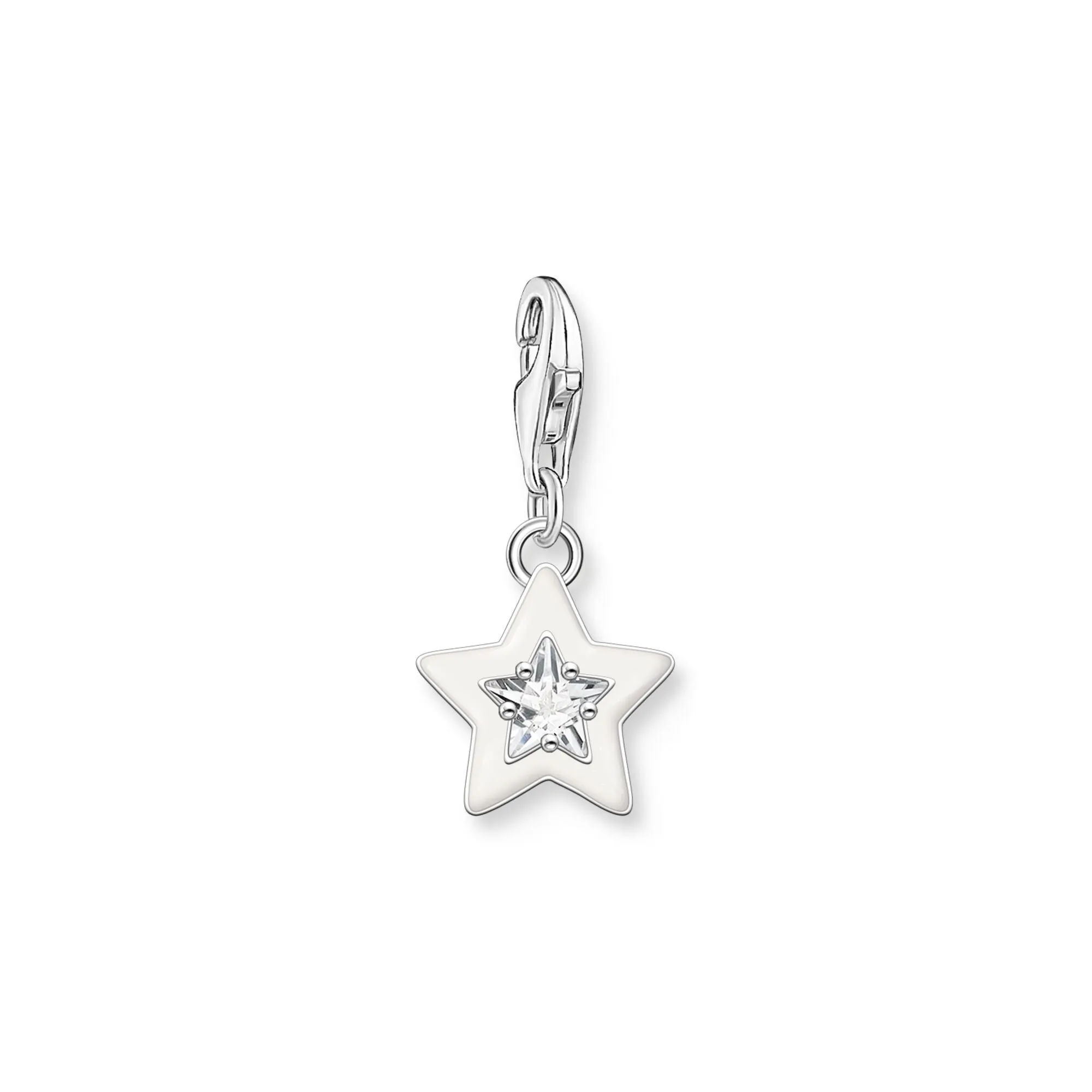 Charm Pendant star with white stones and white cold enamel