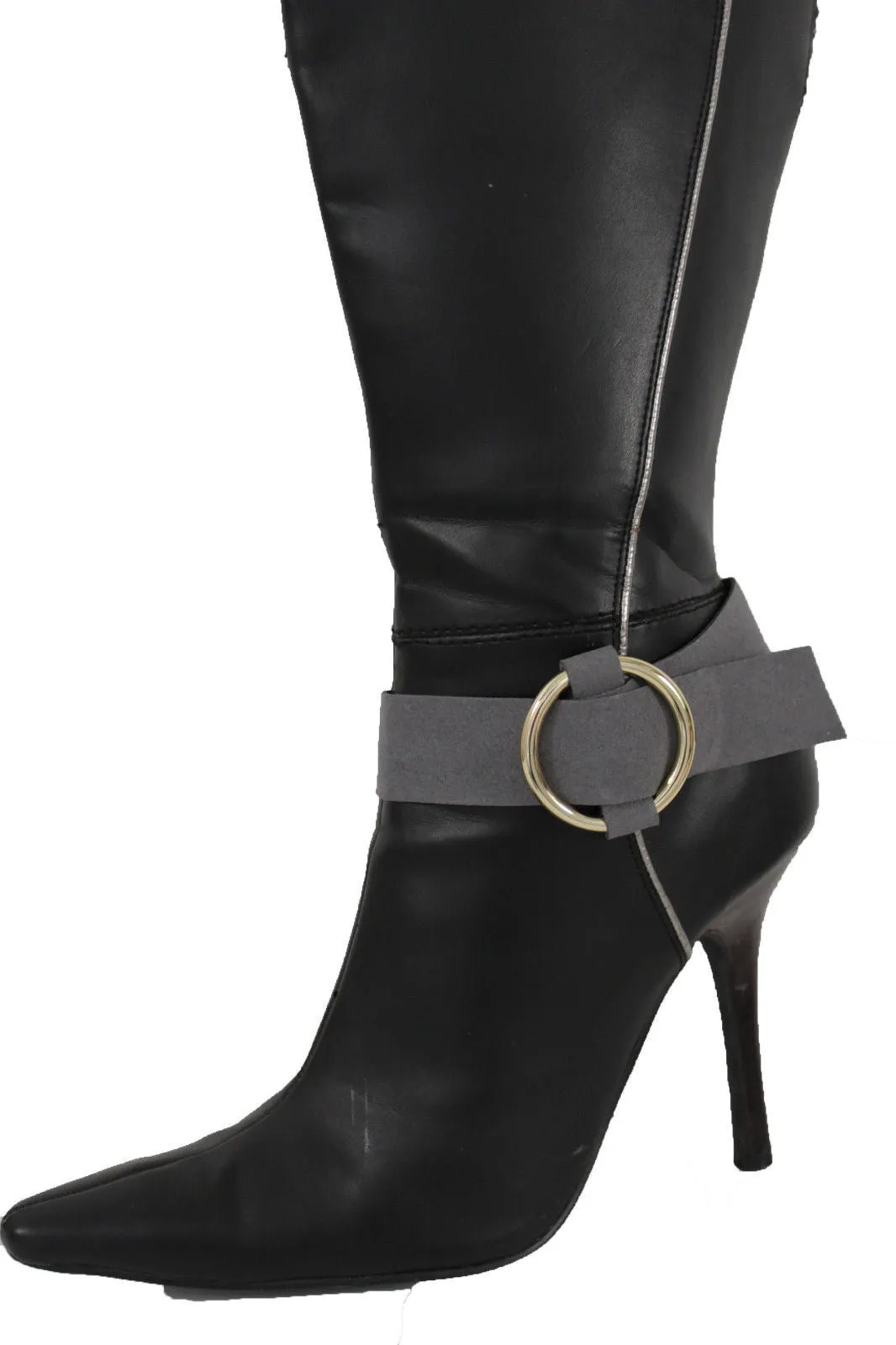 Faux Leather Fabric Strap Shoe Bling Gold Ring Buckle Hot Sexy Boot Bracelet