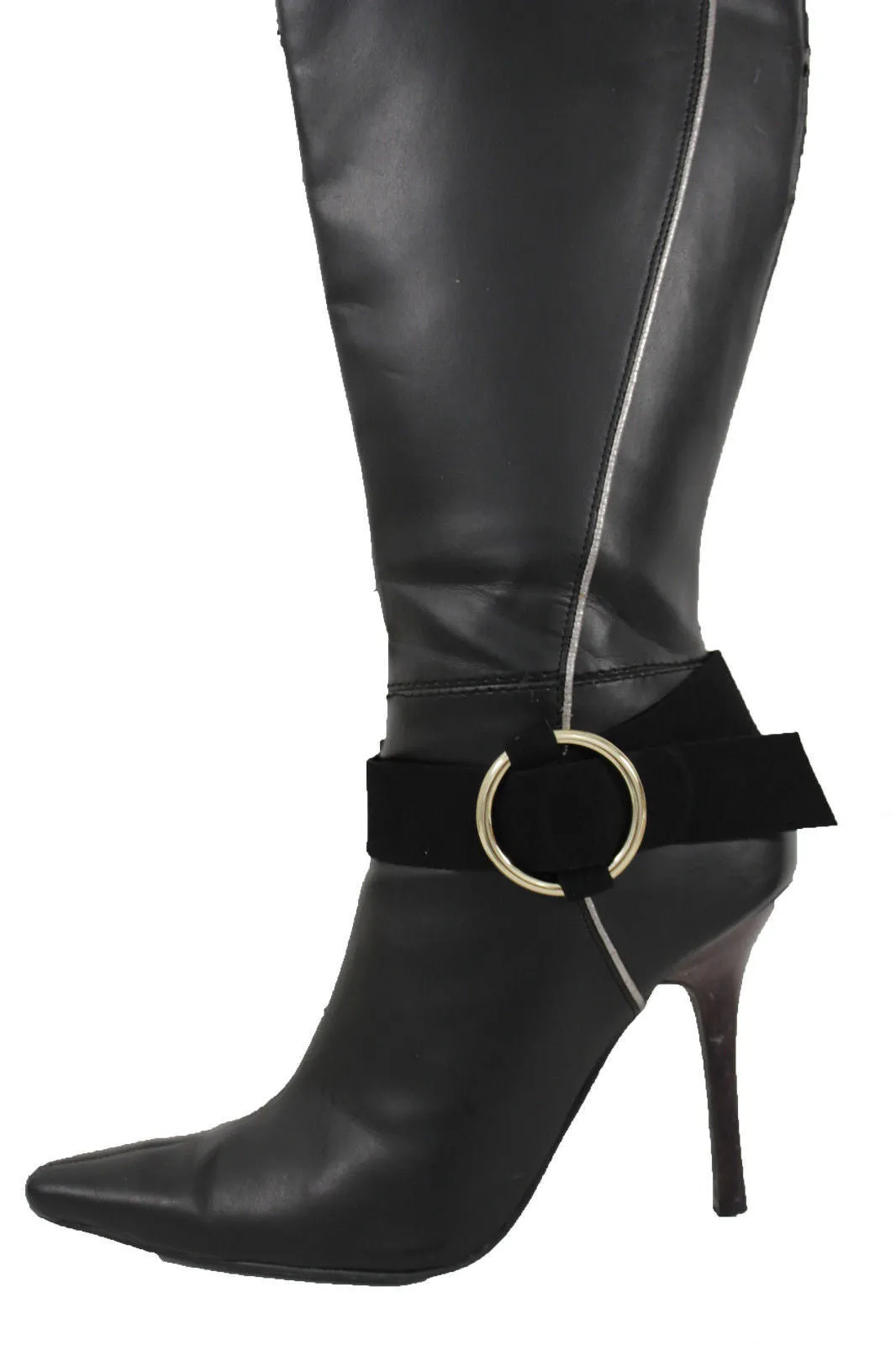 Faux Leather Fabric Strap Shoe Bling Gold Ring Buckle Hot Sexy Boot Bracelet