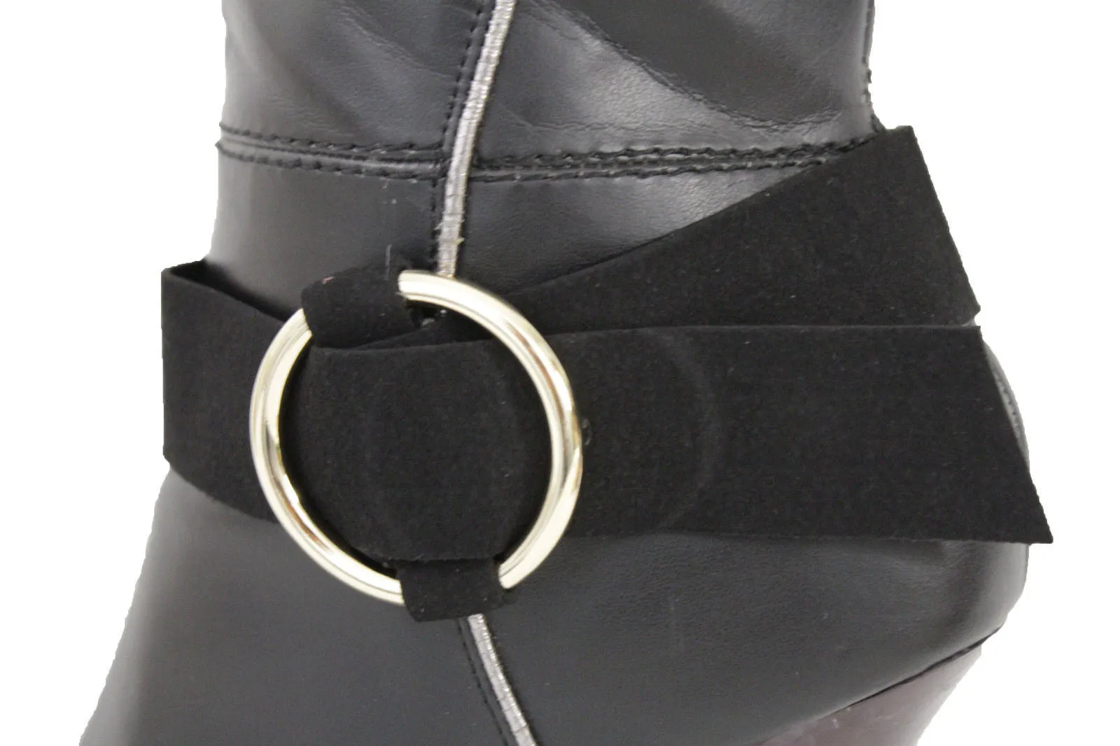 Faux Leather Fabric Strap Shoe Bling Gold Ring Buckle Hot Sexy Boot Bracelet