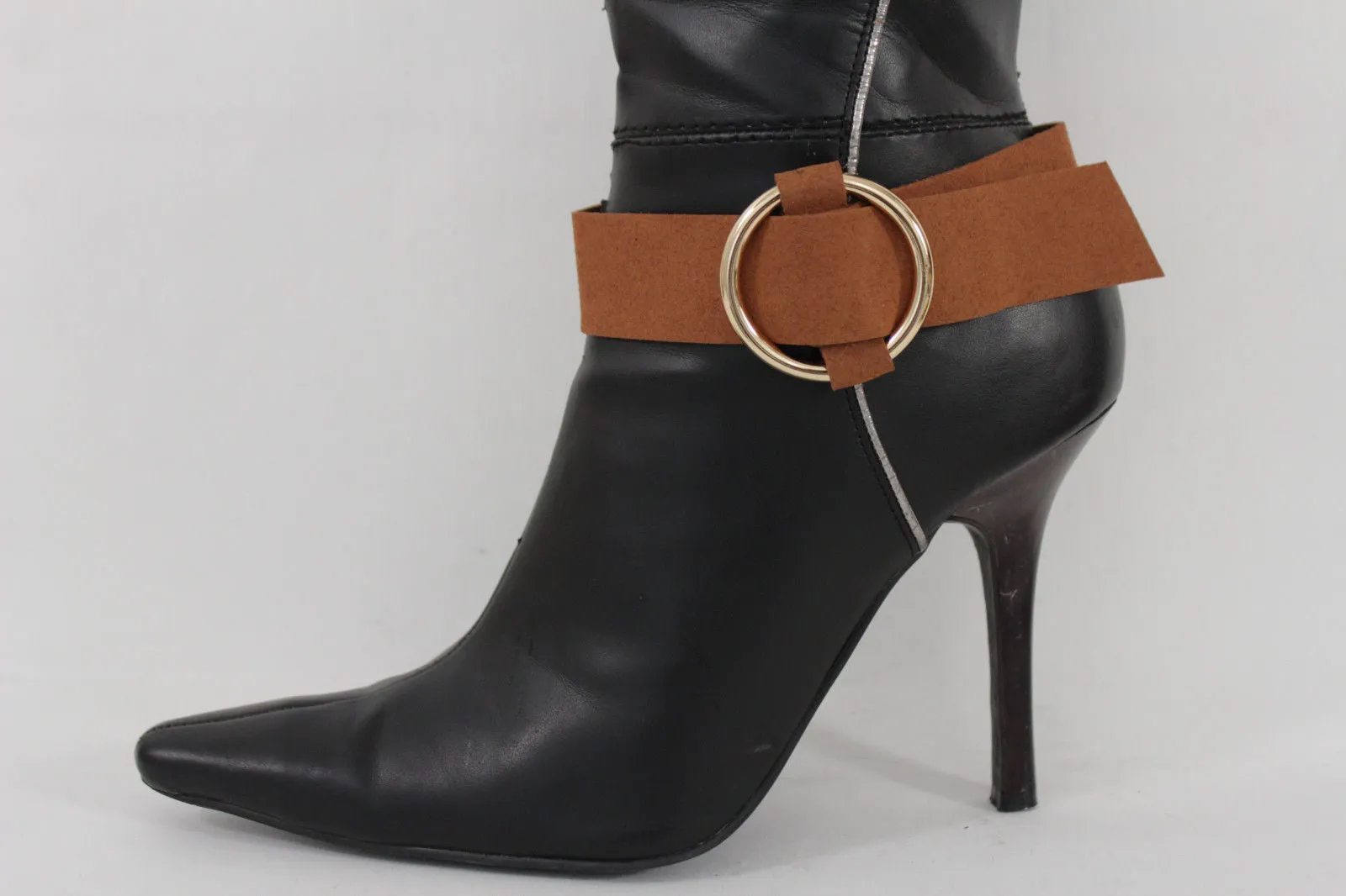 Faux Leather Fabric Strap Shoe Bling Gold Ring Buckle Hot Sexy Boot Bracelet