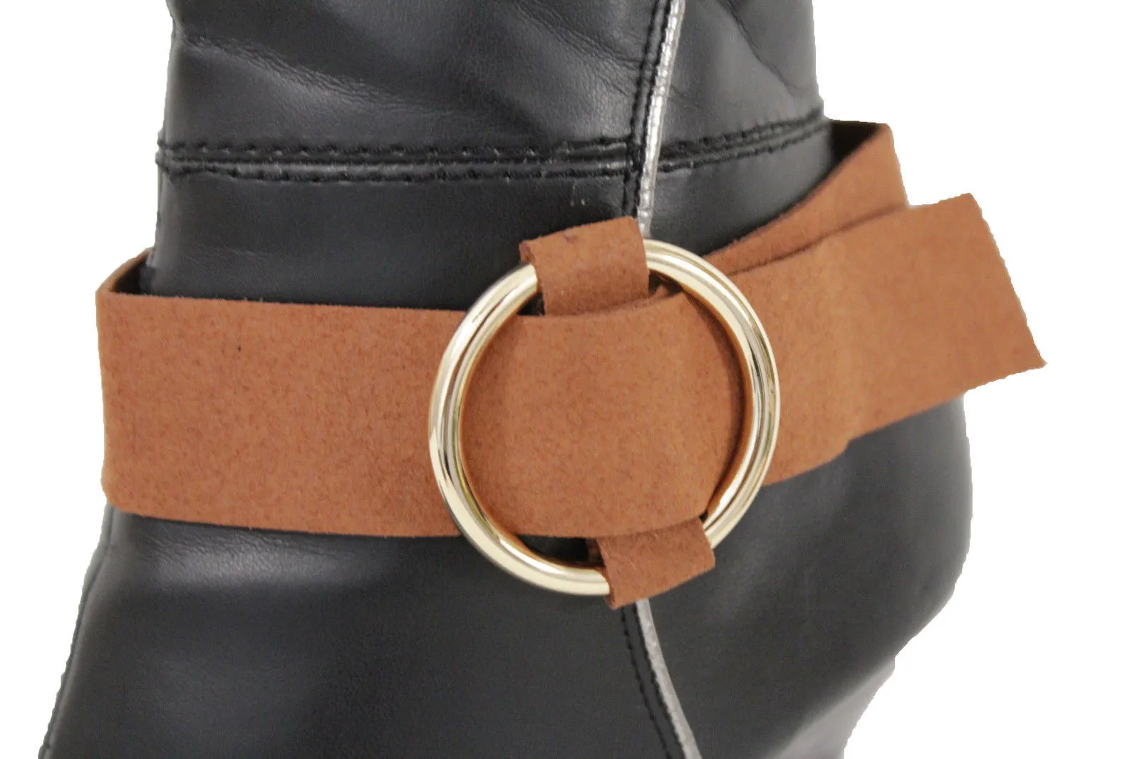 Faux Leather Fabric Strap Shoe Bling Gold Ring Buckle Hot Sexy Boot Bracelet