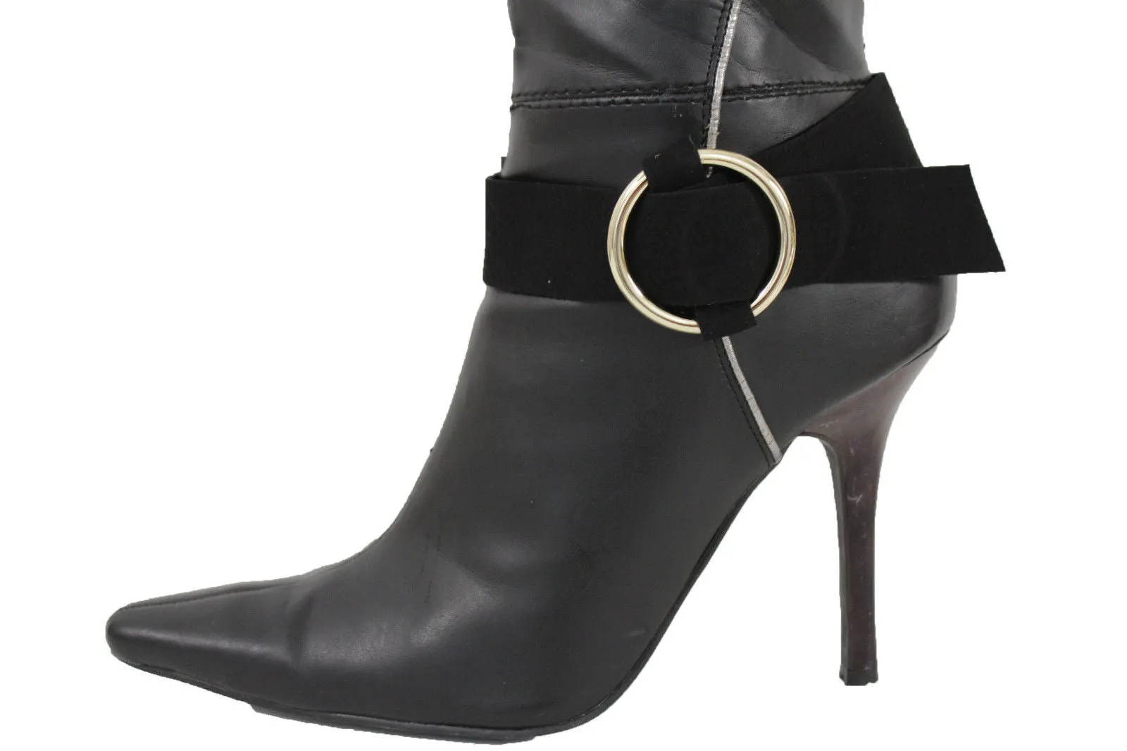 Faux Leather Fabric Strap Shoe Bling Gold Ring Buckle Hot Sexy Boot Bracelet