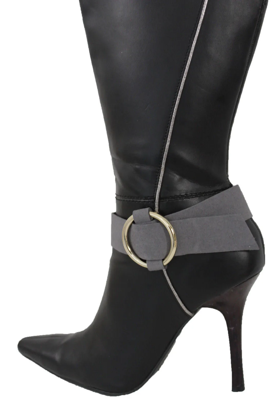 Faux Leather Fabric Strap Shoe Bling Gold Ring Buckle Hot Sexy Boot Bracelet