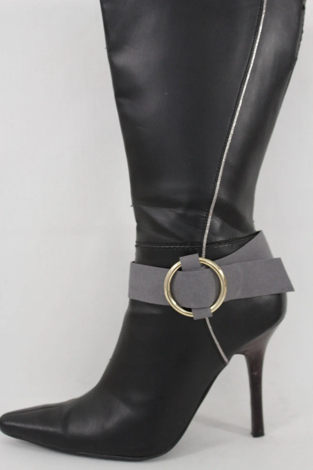 Faux Leather Fabric Strap Shoe Bling Gold Ring Buckle Hot Sexy Boot Bracelet