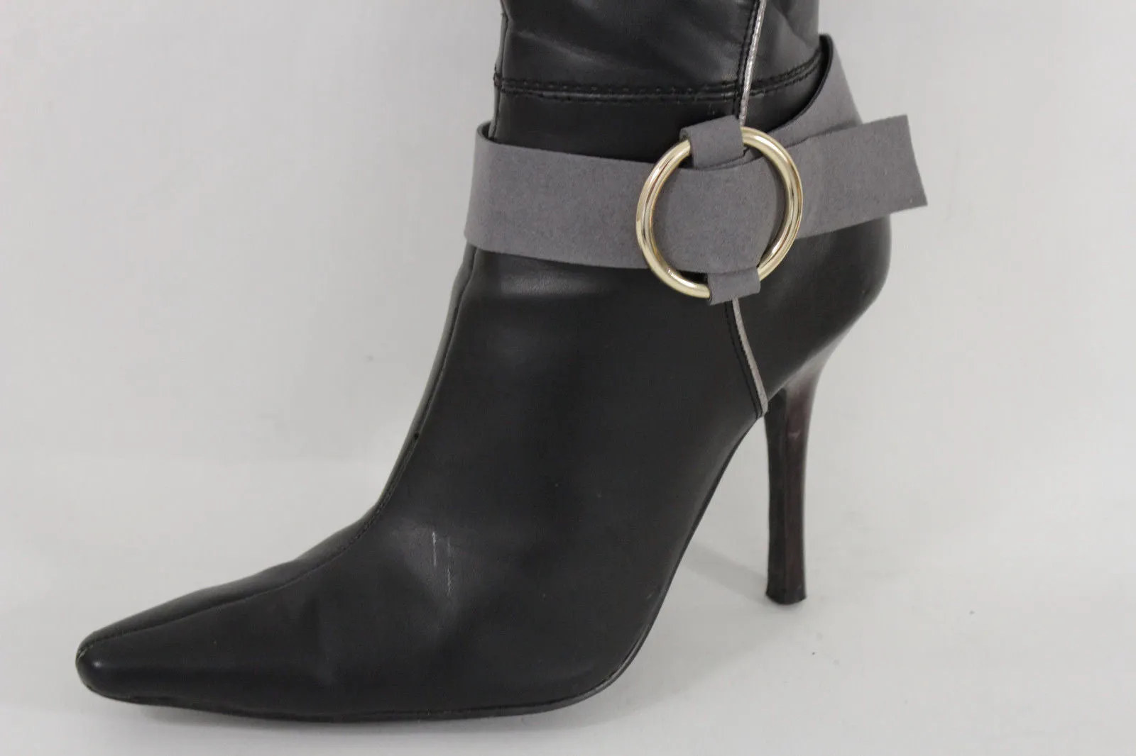 Faux Leather Fabric Strap Shoe Bling Gold Ring Buckle Hot Sexy Boot Bracelet