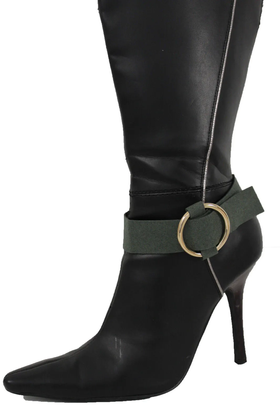 Faux Leather Fabric Strap Shoe Bling Gold Ring Buckle Hot Sexy Boot Bracelet