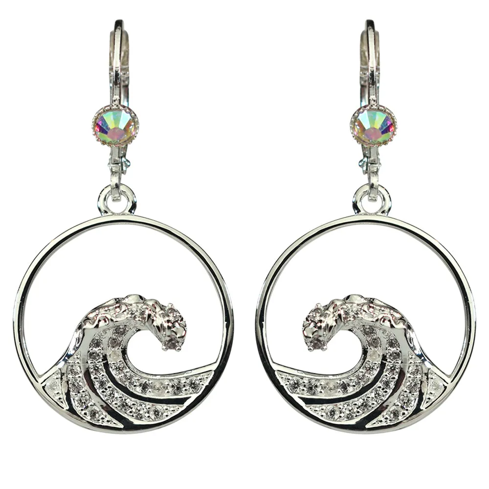 Fearless Wave CZ Leverback Earrings (Sterling Silvertone)