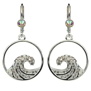 Fearless Wave CZ Leverback Earrings (Sterling Silvertone)