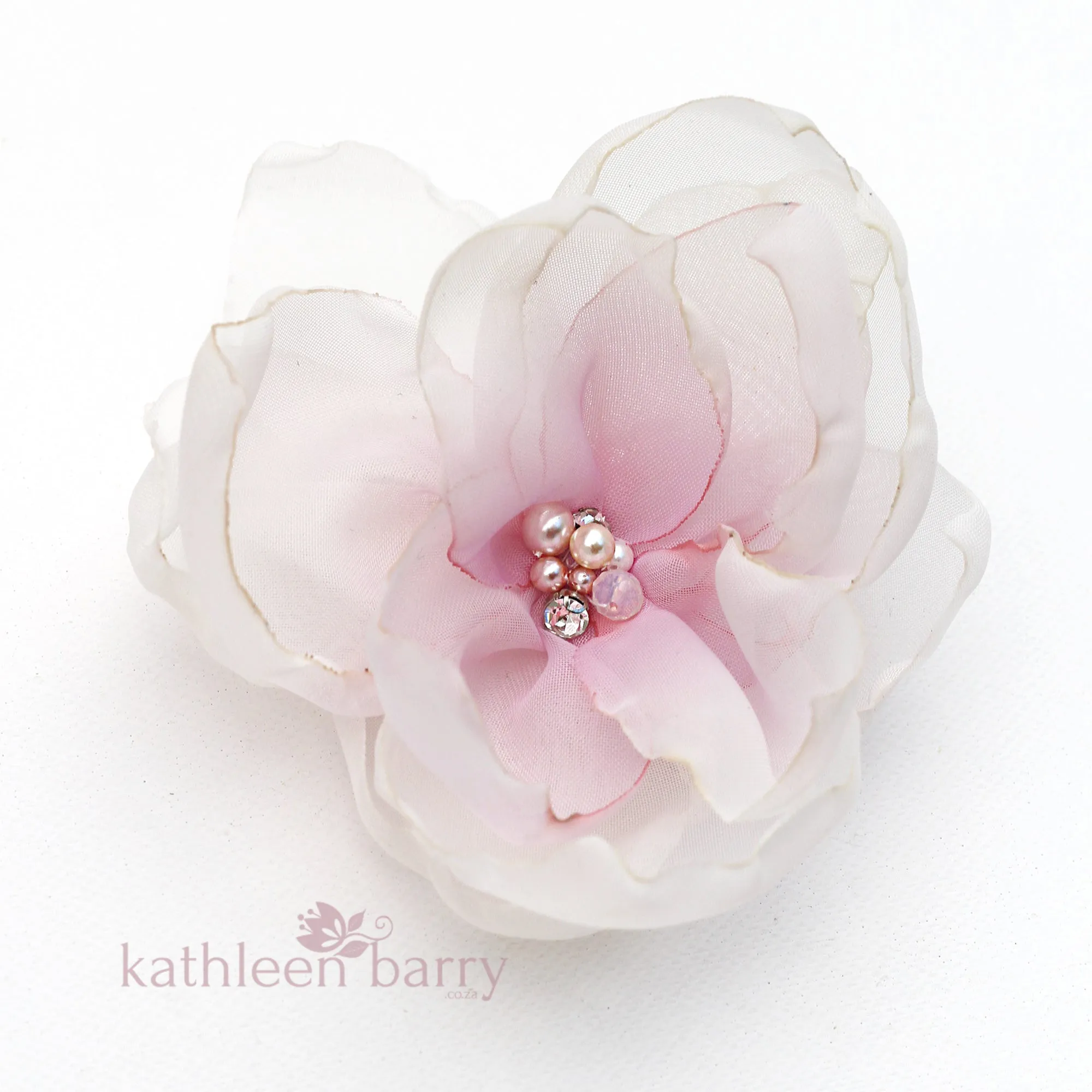 Flower clip - Hand painted Ombré fabric flower with pearl & rhinestone detail - colors to order