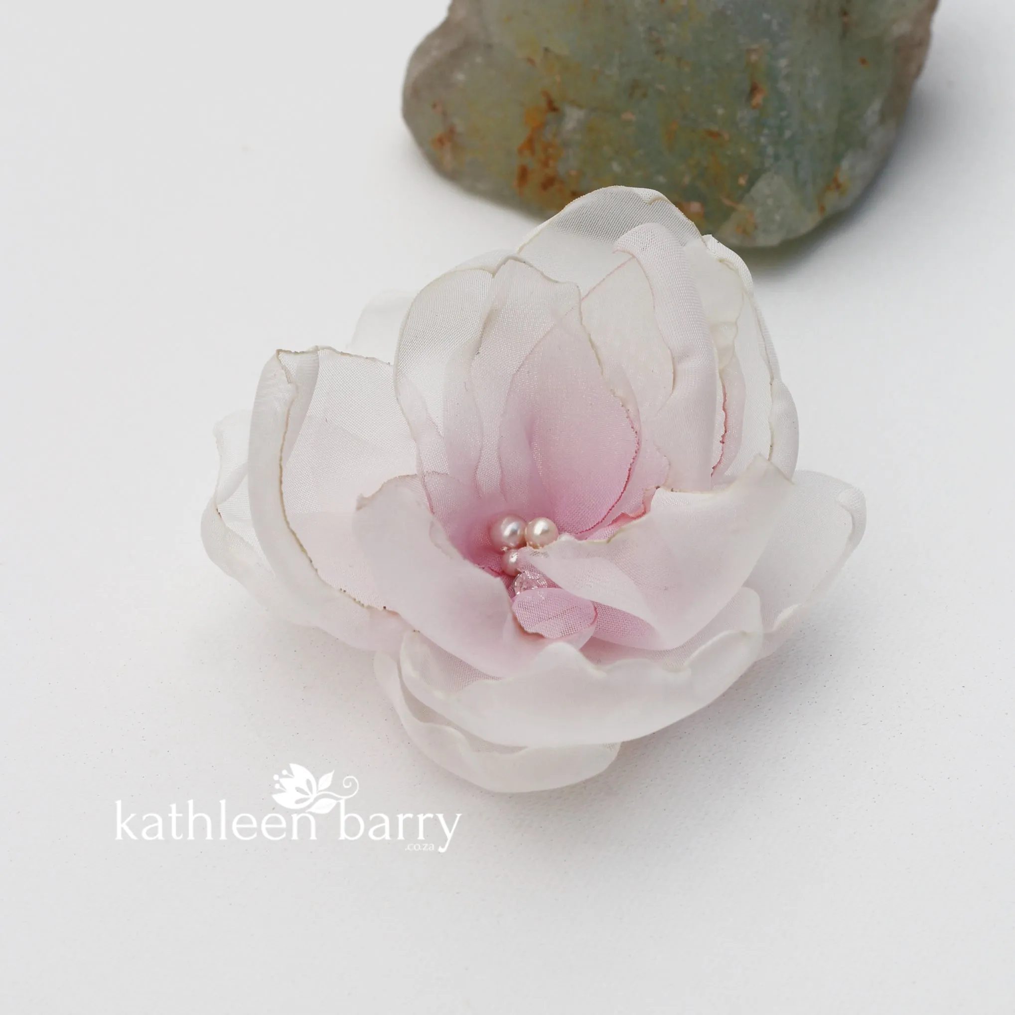 Flower clip - Hand painted Ombré fabric flower with pearl & rhinestone detail - colors to order