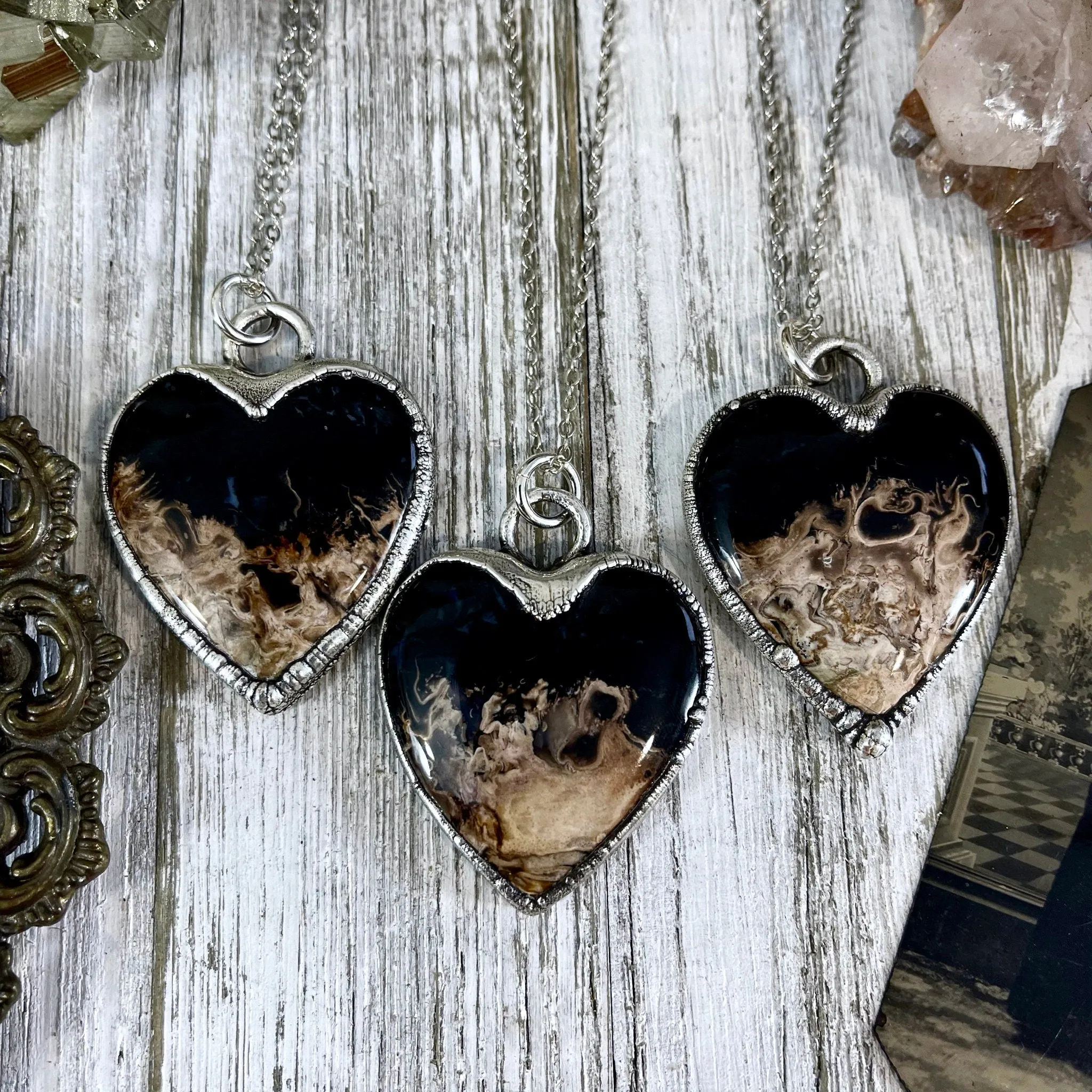 Fossilized Palm Root Heart Necklace in Fine Silver  / Foxlark Collection - One of a Kind