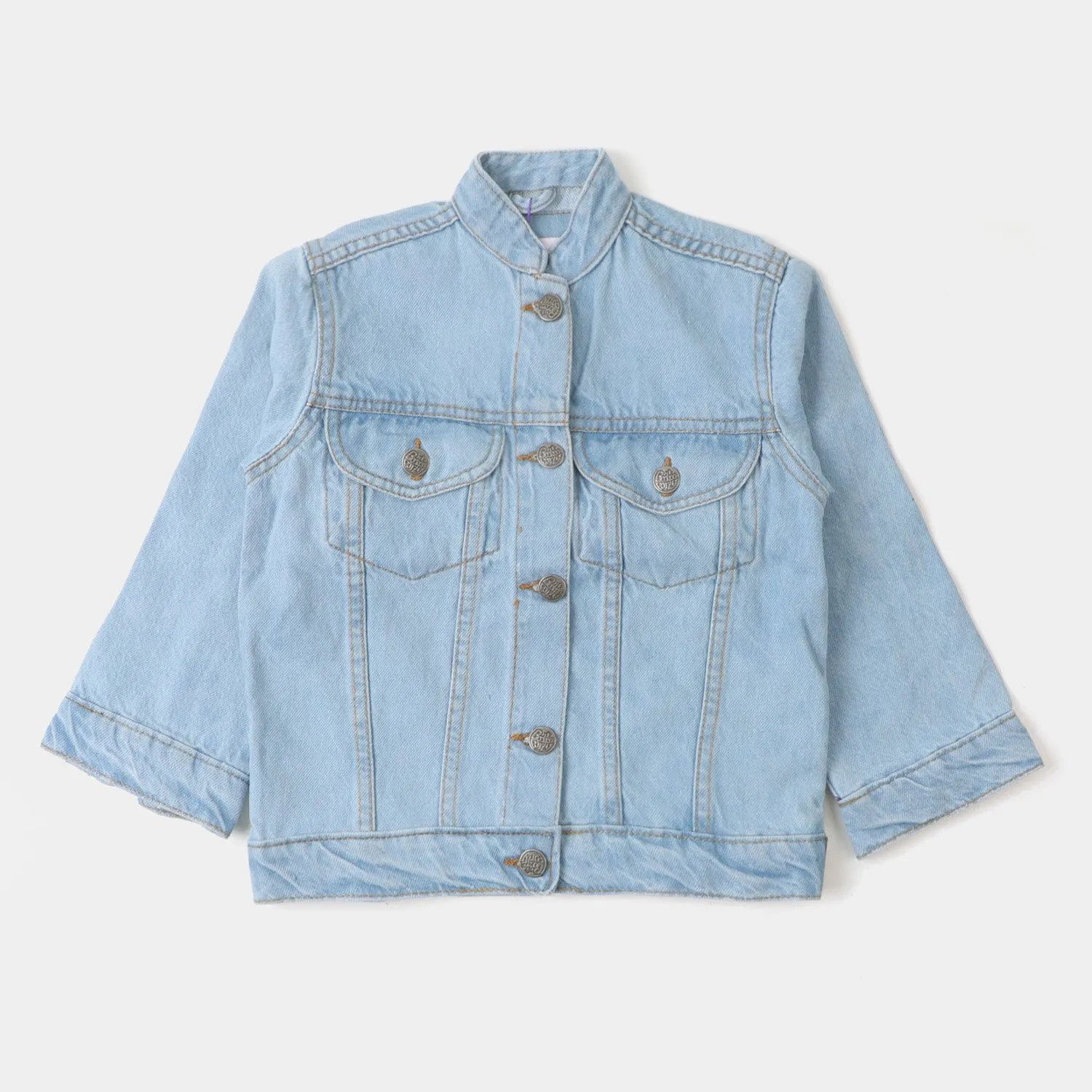 Girls Denim Jacket Mix Appliques - Ice Blue