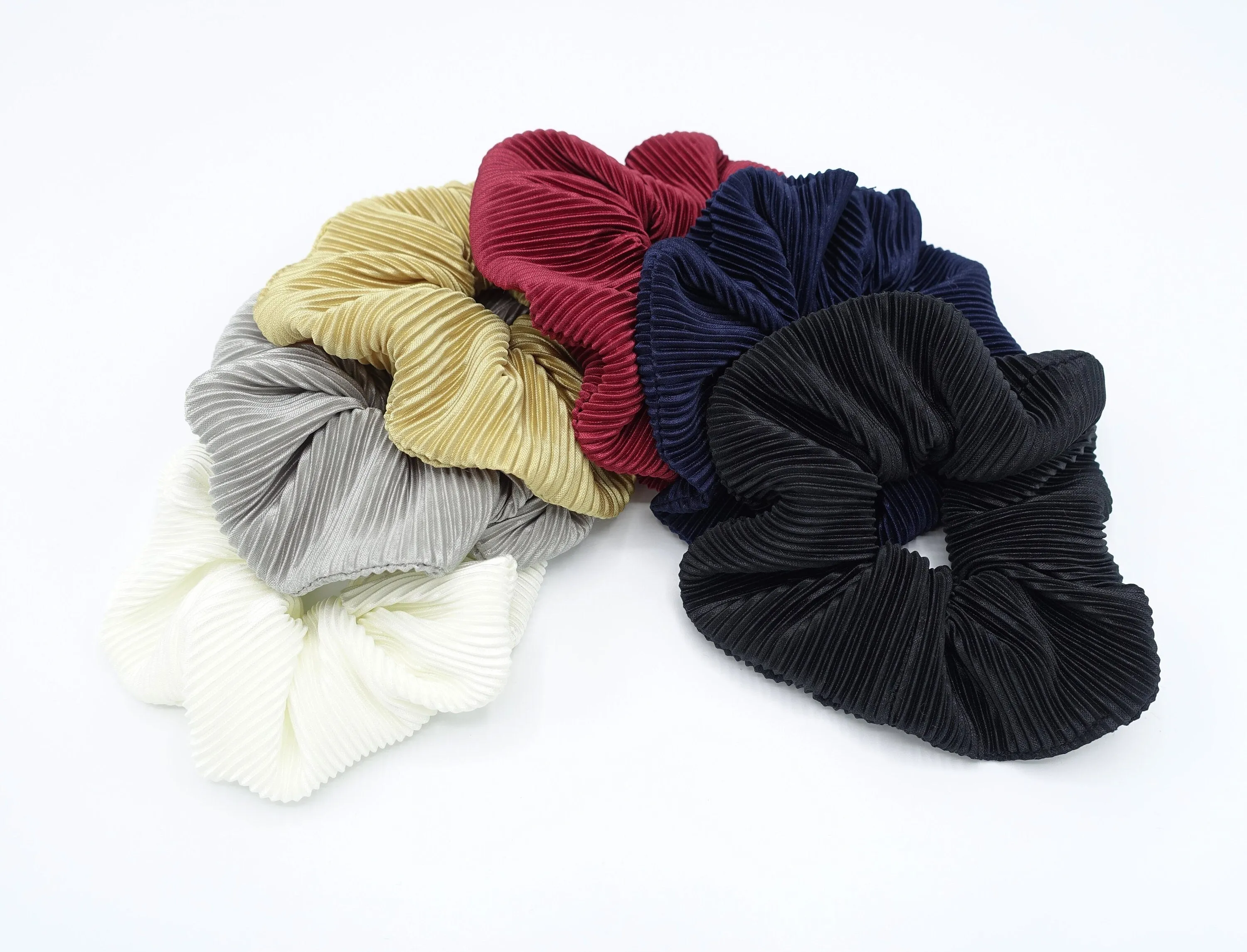 glossy pleated fabric scrunchies women hair elastic scrunchie