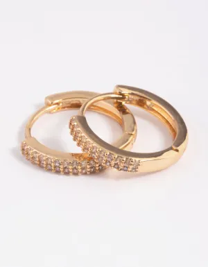 Gold Plated Cubic Zirconia Small Huggie Hoop Earrings