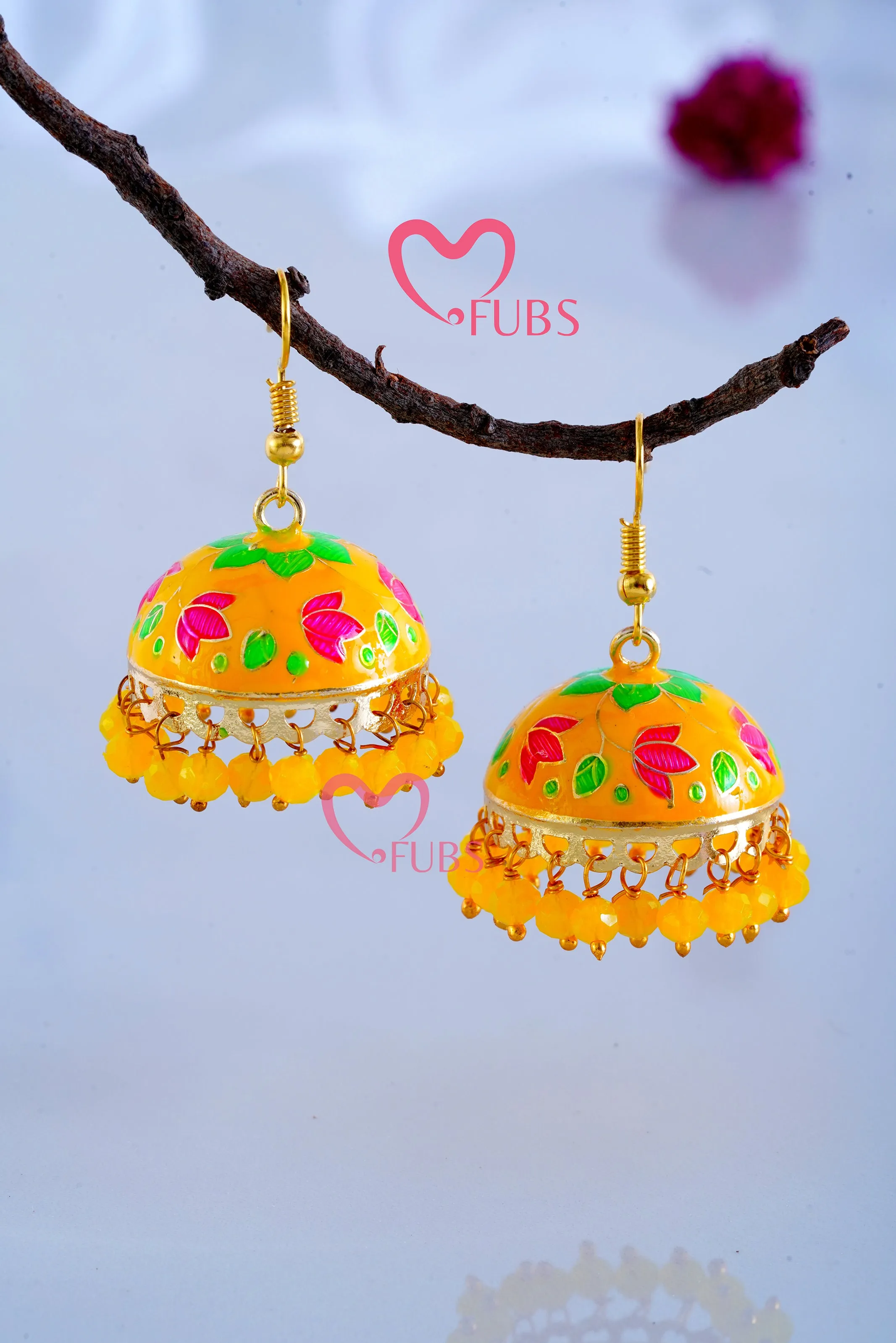 Handcrafted Yellow Beaded Jhumka