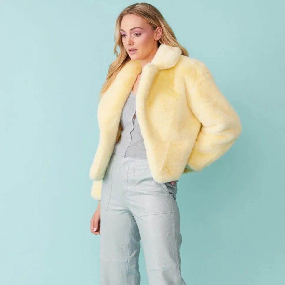 Jayley Yellow Faux Fur cropped coat