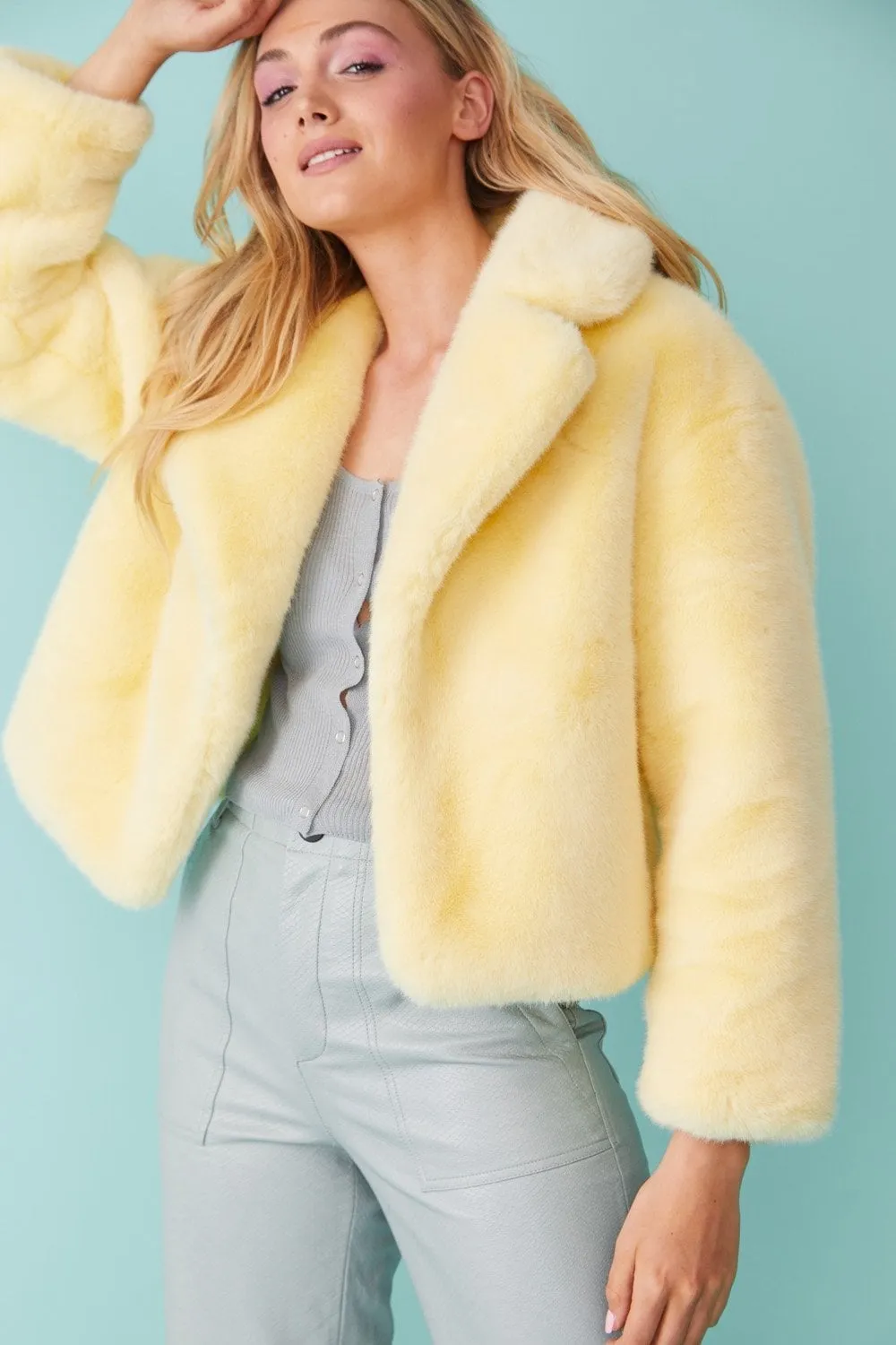 Jayley Yellow Faux Fur cropped coat