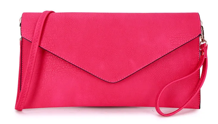 LARGE FUSCHIA PINK OVERSIZED ENVELOPE CLUTCH BAG WITH WRISTLET AND LONG CROSSBODY SHOULDER STRAP